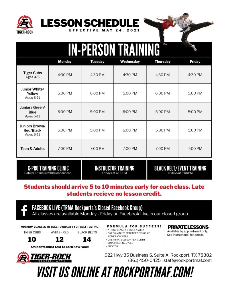 Rockport TX Martial Arts Schedule TigerRock Marital Arts