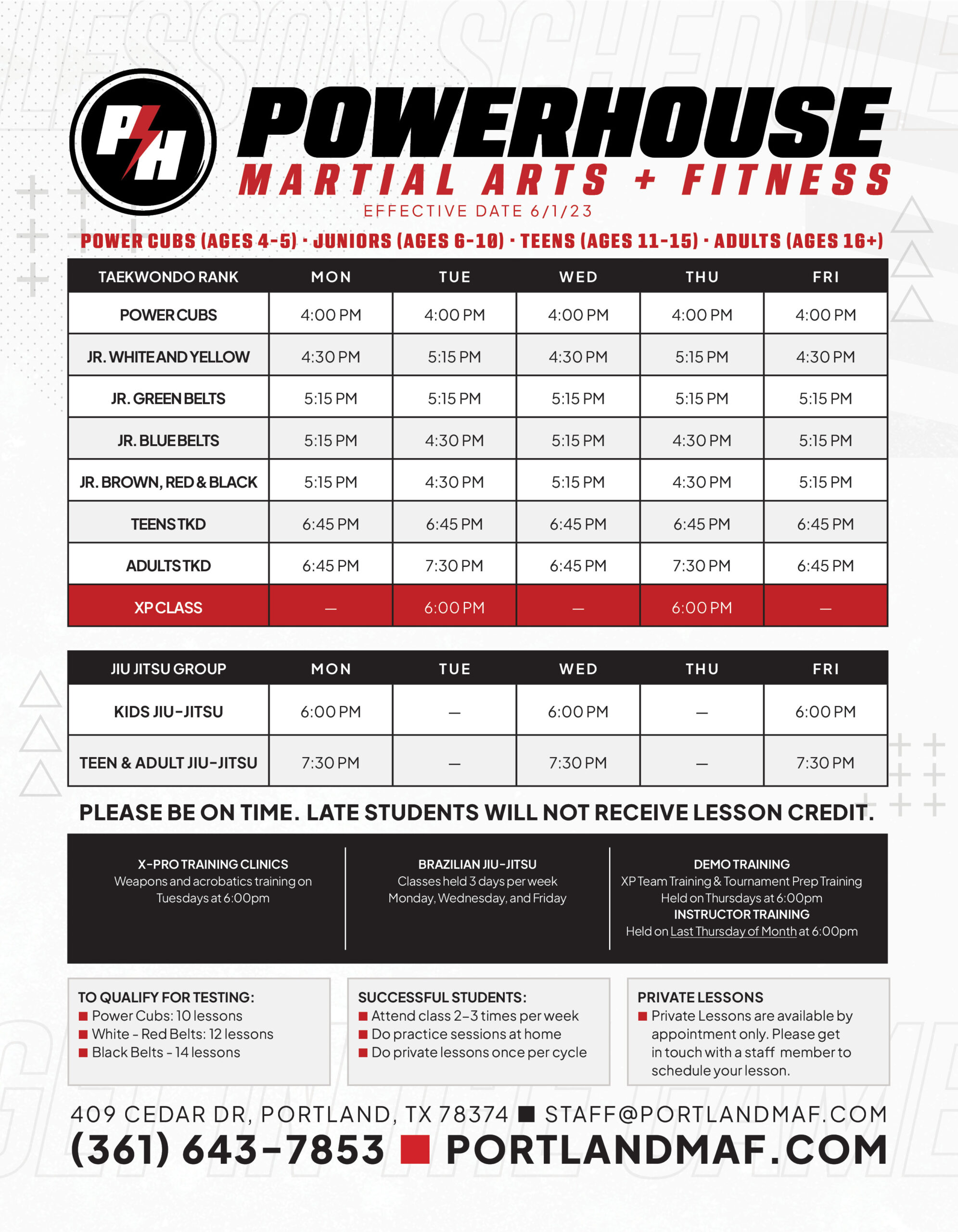 Powerhouse MAF Schedule - Portland TX